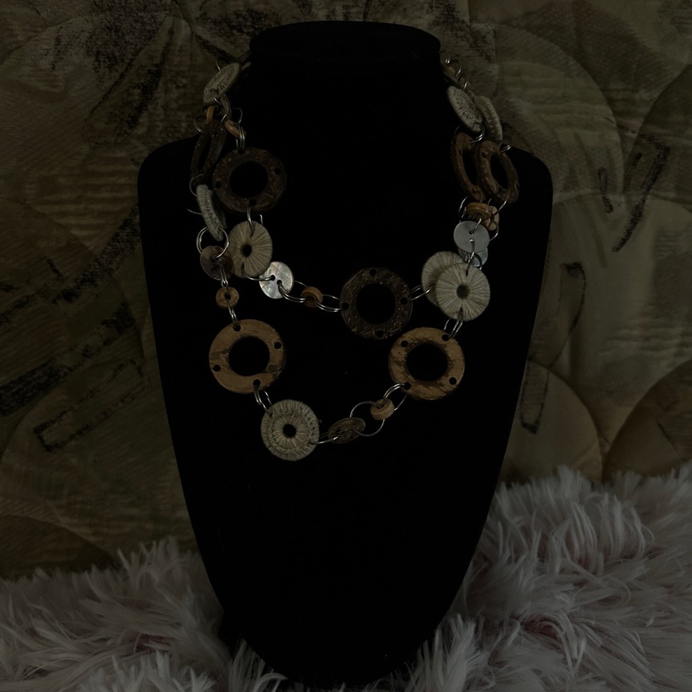 Silver Wooden Circle Link Necklace